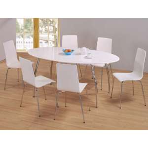 Filia Oval High Gloss Dining Table In White With 6 Chairs