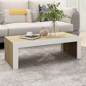 Fionn Rectangular Wooden Coffee Table In White And Sonoma Oak