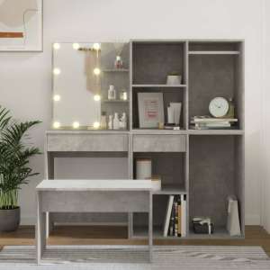 Fiora Wooden Dressing Table Set In Concrete Effect With LED