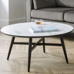 Fabiola CirMacall Marble Effect Coffee Table With Black Legs