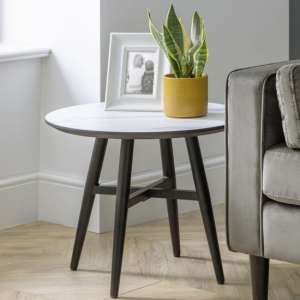 Fabiola CirMacall Marble Effect Lamp Table With Black Legs