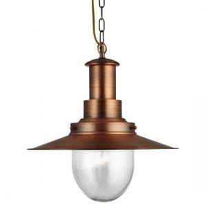 Fisherman Ceiling Light In Copper With Seeded Glass Shade