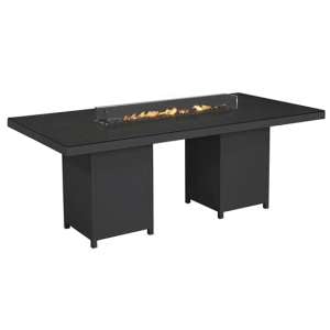 Flitwick 200cm Glass Dining Table With Firepit In Matt Slate