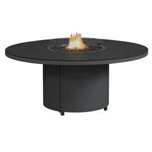 Flitwick Round 180cm Glass Dining Table With Firepit In Matt Slate