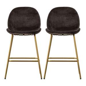 Flanaven Chocolate Brown Velvet Bar Chairs In A Pair