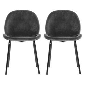 Flanaven Dark Grey Velvet Dining Chairs In A Pair