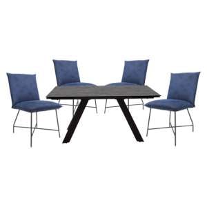 Flavia Extending Glass Dining Table With 4 Lukas Blue Chairs