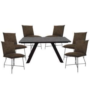 Flavia Extending Glass Dining Table With 6 Lukas Brown Chairs