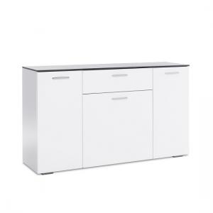 Flavio Sideboard In White High Gloss Dark Concrete With 3 Doors