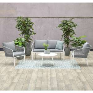 Fleao Outdoor Fabric Lounge Set With Coffee Table In Light Grey