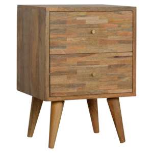 Flee Wooden Mixed Pattern Bedside Cabinet In Oak Ish 2 Drawers