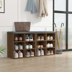 Fleta Shoe Storage Bench With 12 Shelves In Brown Oak