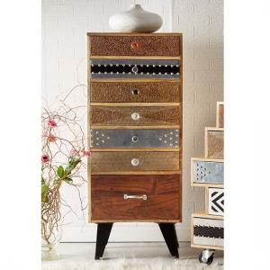Flocons Tall Chest Of Drawers In Reclaimed Wood With 7 Drawers