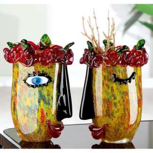 Flora Glass Set Of 2 Decorative Vase In Multicolor