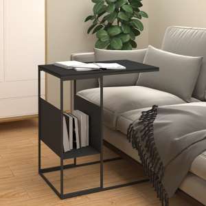 Flores Wooden Side Table In Black With Black Metal Frame