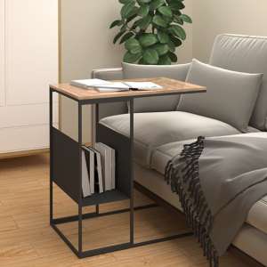 Flores Wooden Side Table In Natural With Black Metal Frame