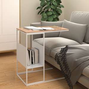 Flores Wooden Side Table In Natural With White Metal Frame