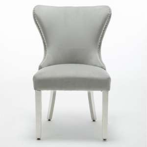 Floret Button Back Velvet Dining Chair In Light Grey