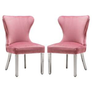 Floret Button Back Blush Pink Velvet Dining Chairs In Pair