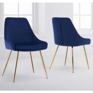 Florid Blue Velvet Dining Chairs With Gold Leg In A Pair
