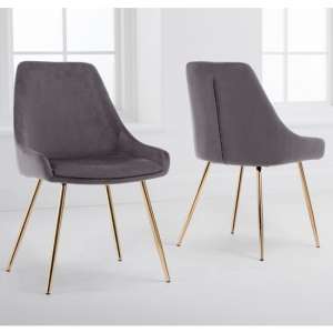 Florid Grey Velvet Dining Chairs With Gold Leg In A Pair