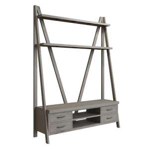 Floyd Wooden Bookcase With TV Stand In Grey Oak