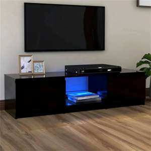 Flurin Wooden TV Stand In Black With LED Lights