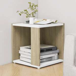 Flutura Wooden Side Table In White And Sonoma Oak
