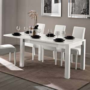 Fly Extending Wooden Dining Table In White High Gloss