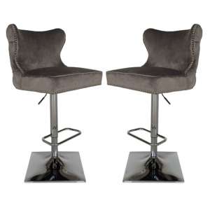 Folsom Dark Grey Velvet Bar Chairs In Pair