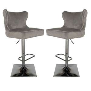 Folsom Light Grey Velvet Bar Chairs In Pair