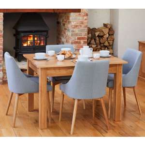 Fornatic Dining Table In Mobel Oak With 4 Grey Harrow Chairs