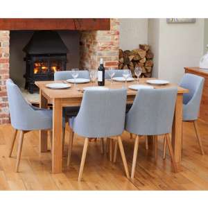 Fornatic Dining Table In Mobel Oak 6 Grey Fabric Harrow Chairs