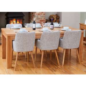 Fornatic Extending Mobel Oak Dining Table 4 Light Grey Chairs