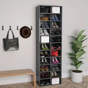 Fraley High Gloss Shoe Storage Cabinet With 22 Shelves In Grey