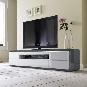 Frame LCD TV Stand In Grey White Gloss With LED And 5 Drawers