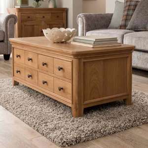 Frank Wooden Coffee Table In Natural Oak With Drawers
