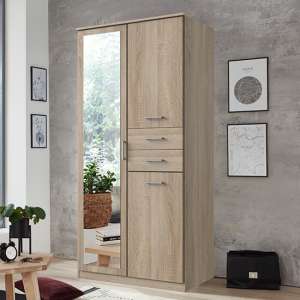 Frankfurt Mirrored Wooden Wardrobe In Oak Effect