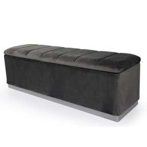 Frankfurt Velvet Hallway Storage Bench In Dark Grey