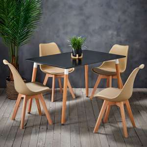 Ferring Dining Table In Black With 4 Louvre Putty Chairs