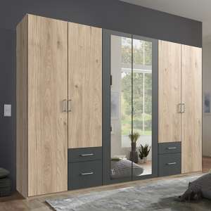 Freiburg Wardrobe In Hickory Oak And Graphite With 2 Mirrors