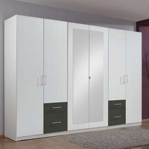 Freiburg Wooden Wardrobe In White And Graphite With 2 Mirrors