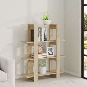 Frej Wooden Bookshelf And Room Divider In Sonoma Oak