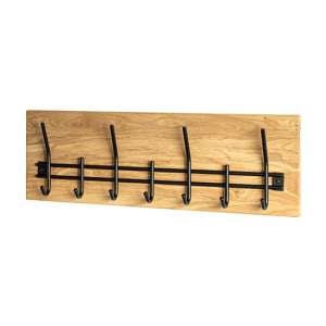 Fresno Wooden Coat Rack With 7 Metal Hooks In Oak Oiled Black