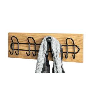 Fresno Wooden Coat Rack With 8 Metal Hooks In Oak Oiled Black