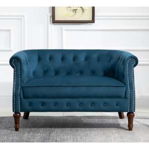 Freya Fabric Upholstered 2 Seater Sofa In Blue