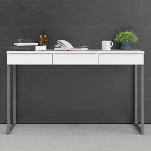 Frosk Computer Desk With 3 Drawers In White And Metal Legs
