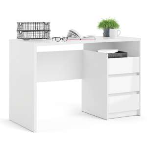Frosk High Gloss Computer Desk In White With 3 Drawers