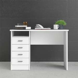 Frosk Wooden Computer Desk With 4 Drawers In White