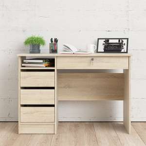 Frosk Wooden Computer Desk With 4 Handle Free Drawers In Oak